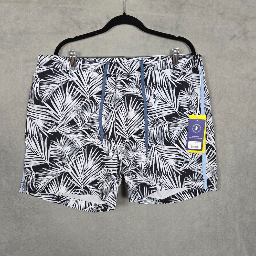 Fair Harbor The Sextant Trunk Men 38 Lined black white palm leaves stretch NWT‎